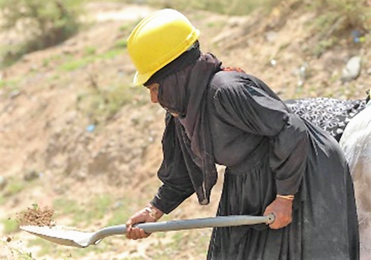 displaced widow mother particpating in cash-for-work