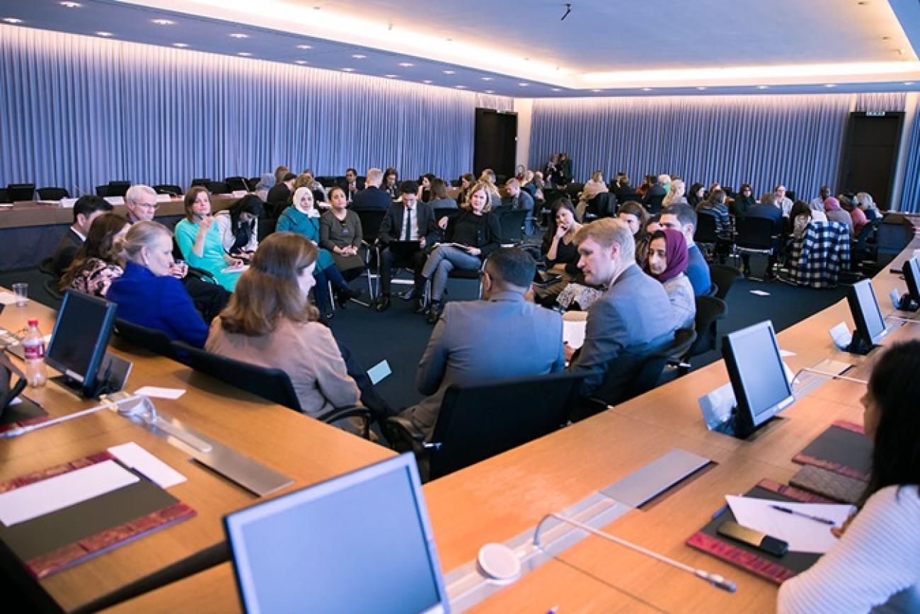 Yemeni women’s rights leaders with UN officials at an event in Geneva